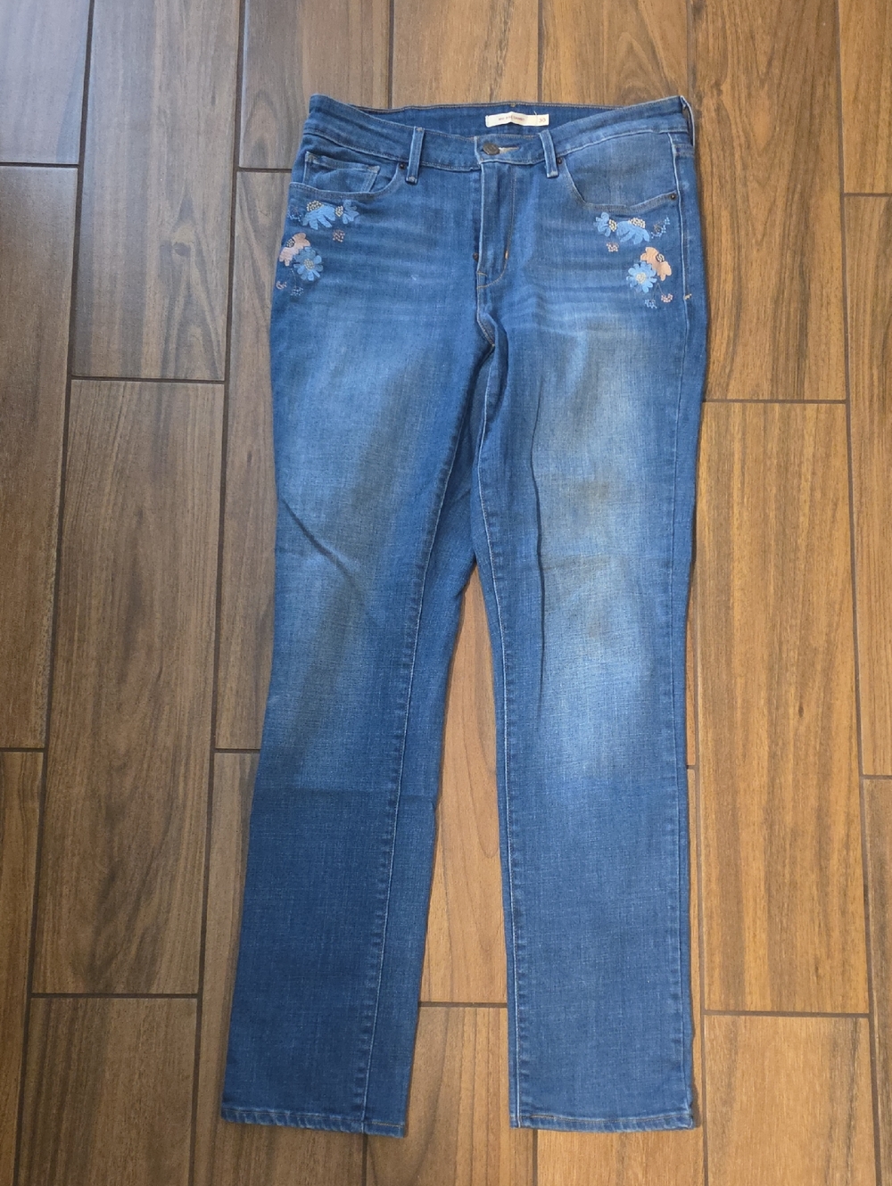 Levi's Blue Mid Rise Skinny Jeans with Floral Embroidery